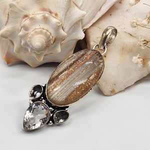 Vinus Heir Rutile Quartz Crystal Silver 925 Pendant Necklace For Gift